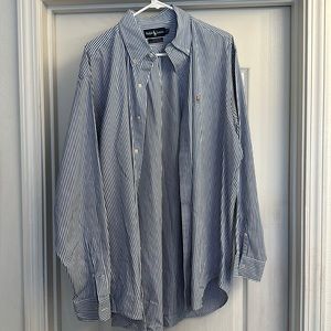 Ralph Lauren Yarmouth button down. 16 1/2 - 34. Blue and white stripe. EUC